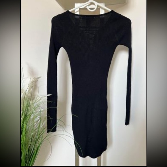 Planet Gold Black long sleeve Lace-up MINI Dress - Picture 3 of 5